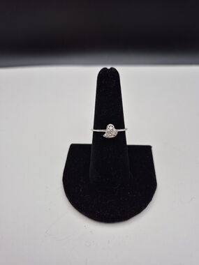 Silver Heart Pavé Ring - Sparkling Heart Accent (Silver)